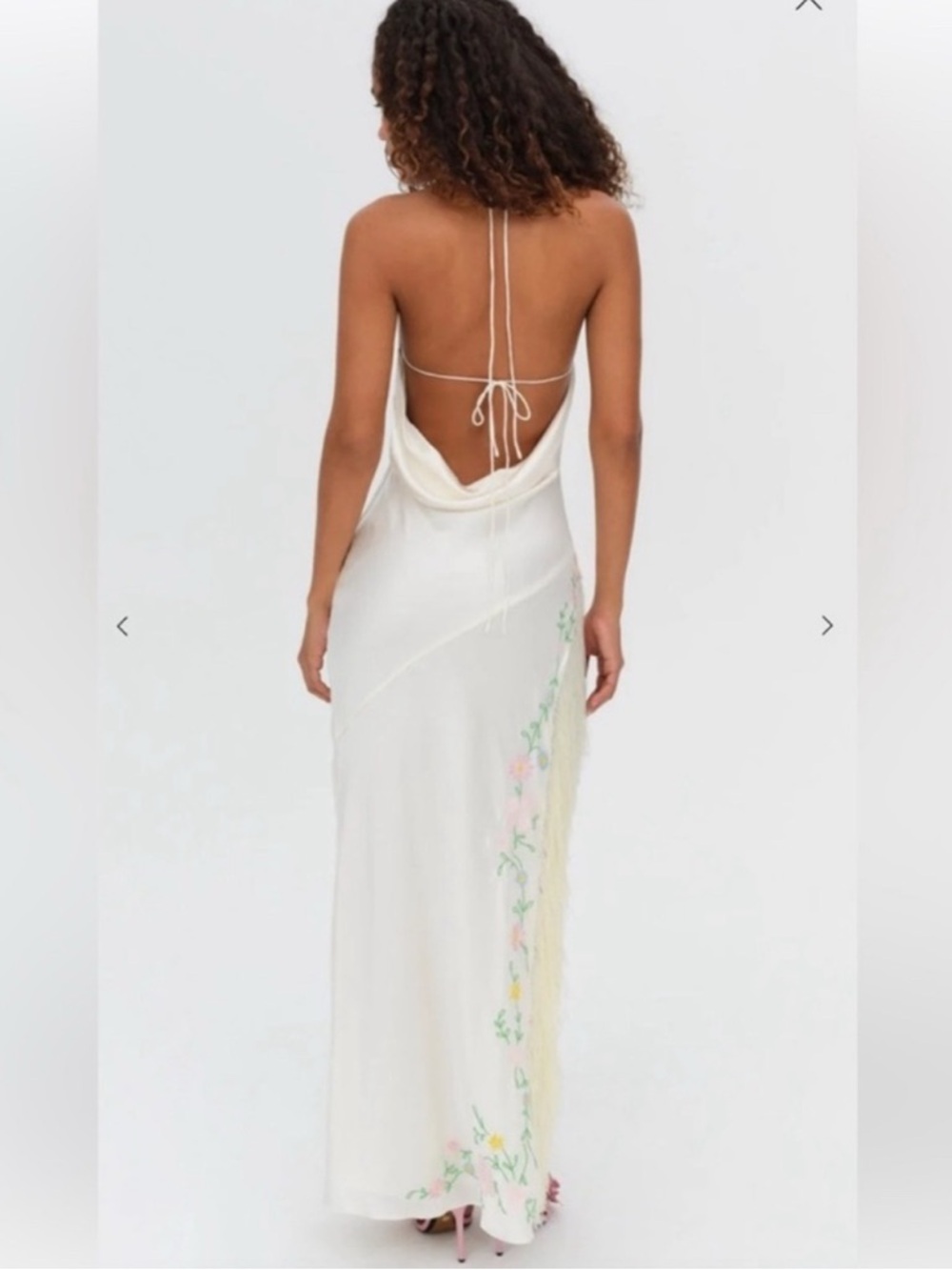For Love And Lemons Cream Asymmetrical Floral-Trim Halter Dress - Picture 4 of 7